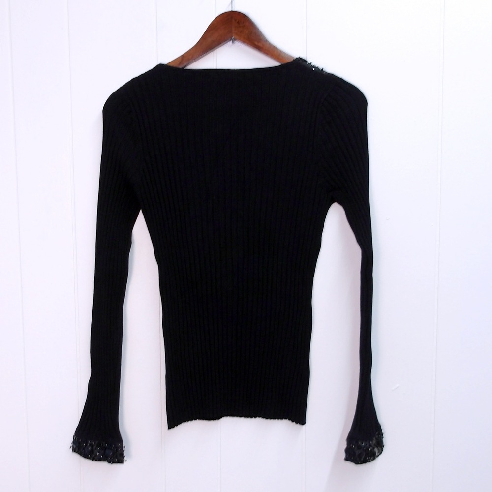 Belladini Embellished Top Black Jewel Neck Sweater Size M / #8064 - Picture 3 of 7